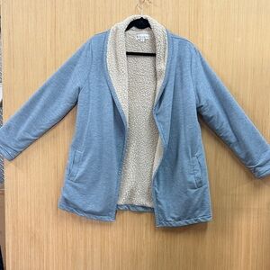 Koolaburra Blue Open-Front Cardigan with Sherpa Cream Lining